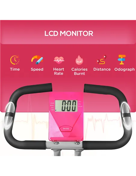 SPORTNOW Folding and Quiet Exercise Bike with 8-Level Magnetic Resistance and Heart Rate Sensor, for Home Gym, Pink and White