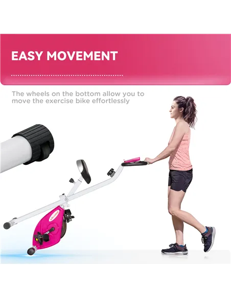 SPORTNOW Folding and Quiet Exercise Bike with 8-Level Magnetic Resistance and Heart Rate Sensor, for Home Gym, Pink and White