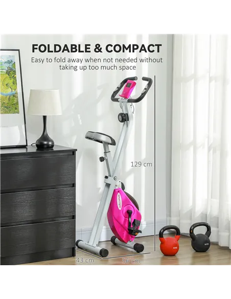 SPORTNOW Folding and Quiet Exercise Bike with 8-Level Magnetic Resistance and Heart Rate Sensor, for Home Gym, Pink and White