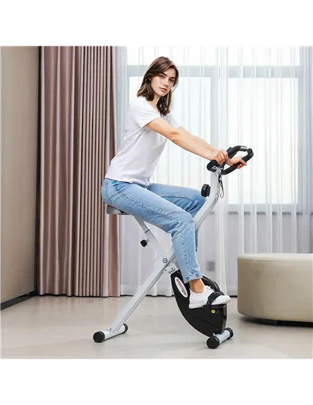 SPORTNOW Folding and Quiet Exercise Bike with 8-Level Magnetic Resistance and Heart Rate Sensor, for Home Gym, Black and White
