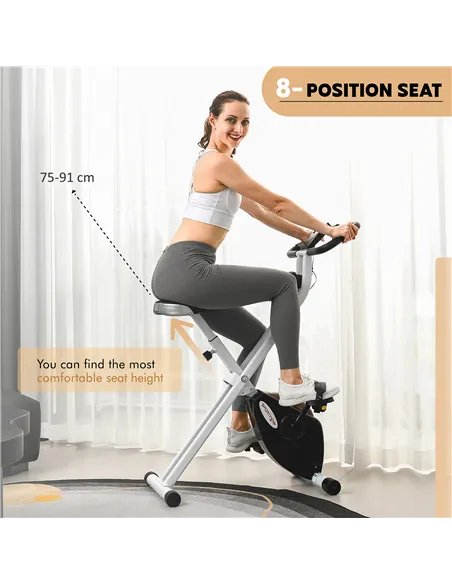 SPORTNOW Folding and Quiet Exercise Bike with 8-Level Magnetic Resistance and Heart Rate Sensor, for Home Gym, Black and White
