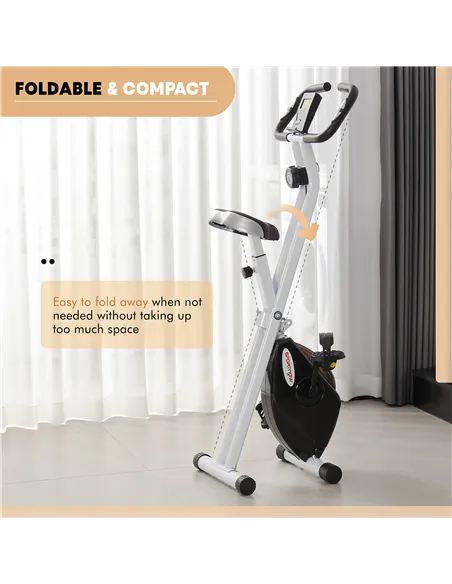 SPORTNOW Folding and Quiet Exercise Bike with 8-Level Magnetic Resistance and Heart Rate Sensor, for Home Gym, Black and White