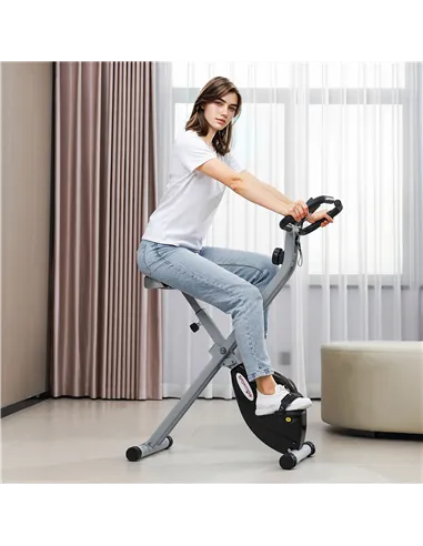 SPORTNOW Folding and Quiet Exercise Bike with 8-Level Magnetic Resistance and Heart Rate Sensor, for Home Gym, Black and Grey