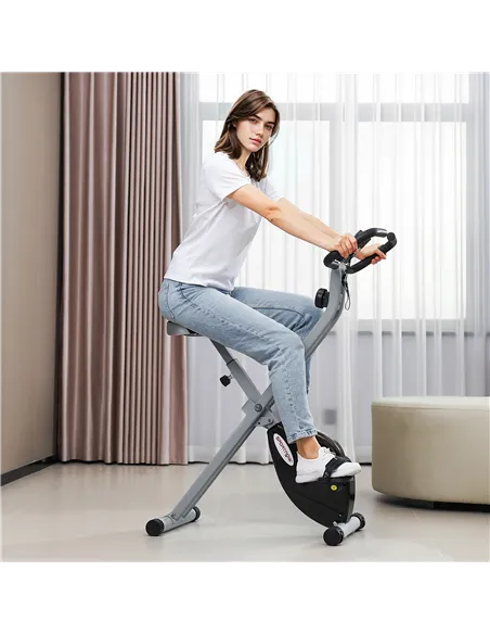 SPORTNOW Folding and Quiet Exercise Bike with 8-Level Magnetic Resistance and Heart Rate Sensor, for Home Gym, Black and Grey