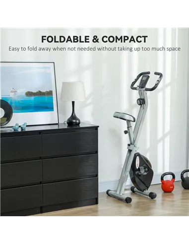 SPORTNOW Folding and Quiet Exercise Bike with 8-Level Magnetic Resistance and Heart Rate Sensor, for Home Gym, Black and Grey