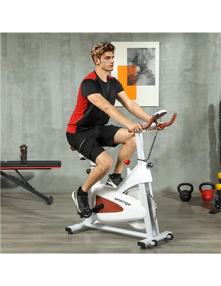 SPORTNOW Quiet Stationary Exercise Bike with Adjustable Resistance, Seat, White