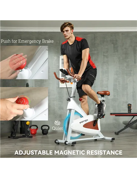 SPORTNOW Quiet Stationary Exercise Bike with Adjustable Resistance, Seat, White