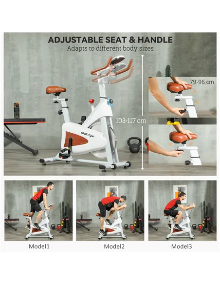 SPORTNOW Quiet Stationary Exercise Bike with Adjustable Resistance, Seat, White