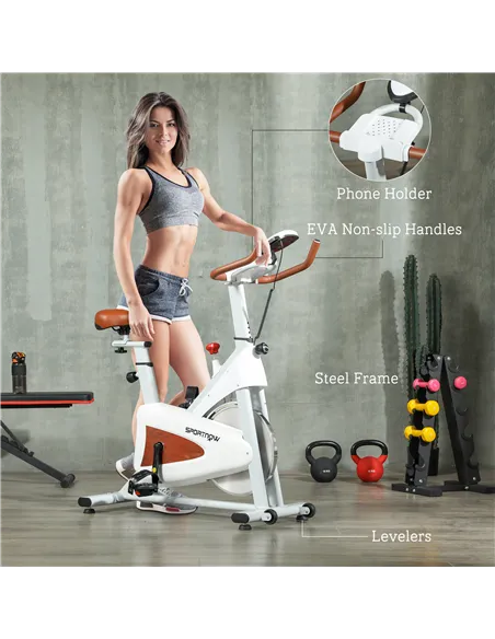 SPORTNOW Quiet Stationary Exercise Bike with Adjustable Resistance, Seat, White