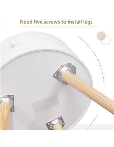 HOMCOM Modern Side Table, Small Coffee Table, Round Bedside Table with Drawer and Wood Legs for Living Room, Bedroom, White