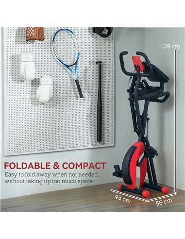 SPORTNOW Five-in-one Foldable Exercise Bike, Stationary Bike with Arm Workout Bands, LDC Monitor, Phone Holder, Red