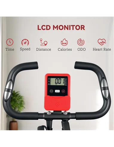 SPORTNOW Five-in-one Foldable Exercise Bike, Stationary Bike with Arm Workout Bands, LDC Monitor, Phone Holder, Red