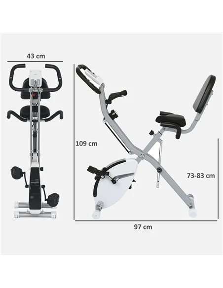 SPORTNOW Five-in-one Foldable Exercise Bike, Stationary Bike with Arm Workout Bands, LDC Monitor, Phone Holder, White