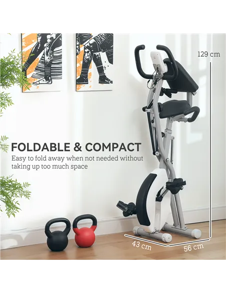 SPORTNOW Five-in-one Foldable Exercise Bike, Stationary Bike with Arm Workout Bands, LDC Monitor, Phone Holder, White
