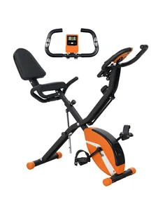 SPORTNOW Five-in-one Foldable Exercise Bike, Stationary Bike with Arm Workout Bands, LDC Monitor, Phone Holder, Orange