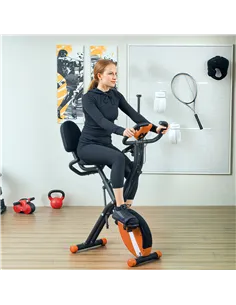 SPORTNOW Five-in-one Foldable Exercise Bike, Stationary Bike with Arm Workout Bands, LDC Monitor, Phone Holder, Orange 2