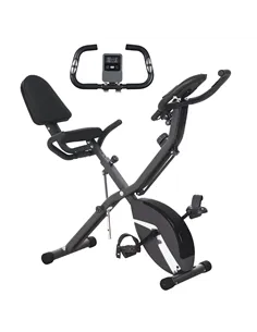 SPORTNOW Five-in-one Foldable Exercise Bike, Stationary Bike with Arm Workout Bands, LDC Monitor, Phone Holder, Black