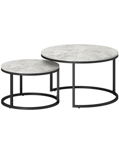 HOMCOM Set of Two Marble-Effect Stacking Tables - Wood Grey