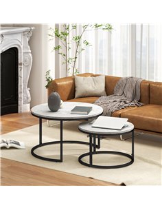 HOMCOM Set of Two Marble-Effect Stacking Tables - Wood Grey 2