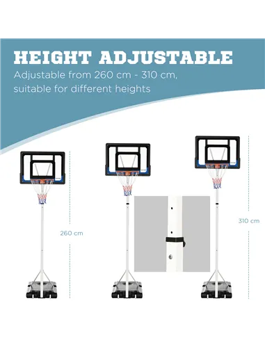 SPORTNOW 2.6-3.1m Adjustable Basketball Hoop and Basketball Stand w/ Backboard and Weighted Base, Portable on Wheels, White