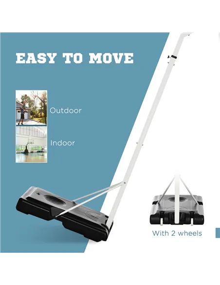 SPORTNOW 2.6-3.1m Adjustable Basketball Hoop and Basketball Stand w/ Backboard and Weighted Base, Portable on Wheels, White