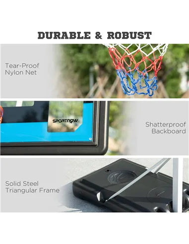 SPORTNOW 2.6-3.1m Adjustable Basketball Hoop and Basketball Stand w/ Backboard and Weighted Base, Portable on Wheels, White