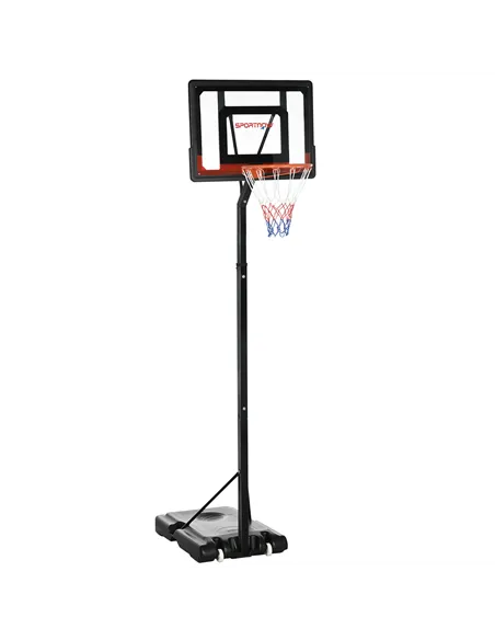 SPORTNOW 2.6-3.1m Adjustable Basketball Hoop and Basketball Stand w/ Backboard and Weighted Base, Portable on Wheels, Black