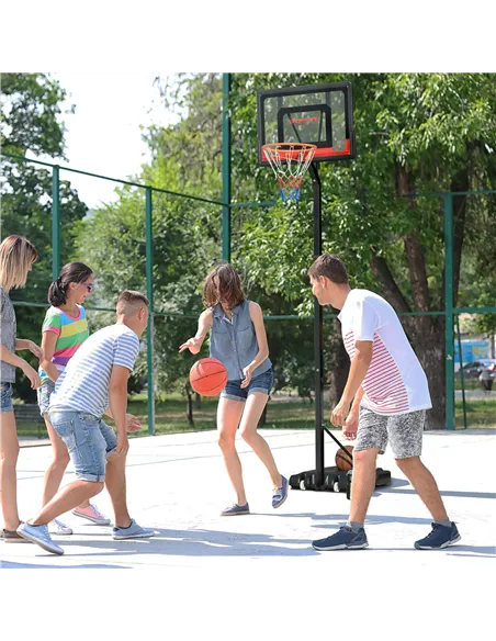 SPORTNOW 2.6-3.1m Adjustable Basketball Hoop and Basketball Stand w/ Backboard and Weighted Base, Portable on Wheels, Black