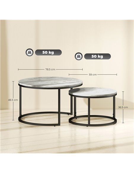 HOMCOM Set of Two Marble-Effect Stacking Tables - Wood Grey