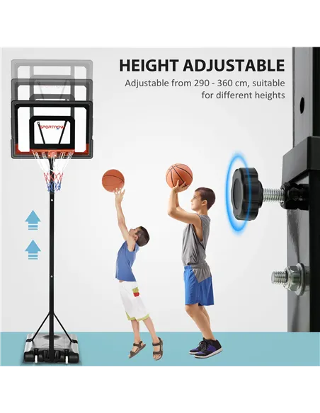SPORTNOW 2.6-3.1m Adjustable Basketball Hoop and Basketball Stand w/ Backboard and Weighted Base, Portable on Wheels, Black