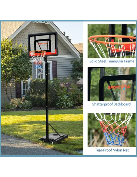SPORTNOW 2.6-3.1m Adjustable Basketball Hoop and Basketball Stand w/ Backboard and Weighted Base, Portable on Wheels, Black