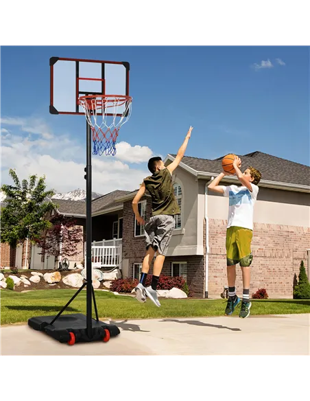 SPORTNOW Height Adjustable Basketball Hoop and Stand with Firm Backboard and Weighted Base, Portable on Wheels, Red
