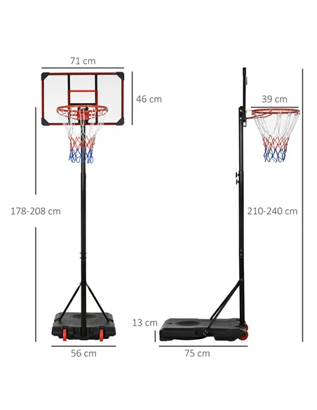 SPORTNOW Height Adjustable Basketball Hoop and Stand with Firm Backboard and Weighted Base, Portable on Wheels, Red