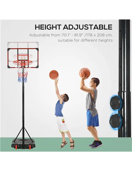 SPORTNOW Height Adjustable Basketball Hoop and Stand with Firm Backboard and Weighted Base, Portable on Wheels, Red