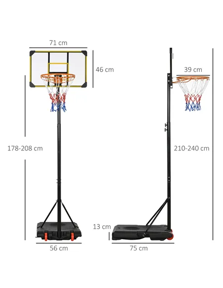 SPORTNOW Height Adjustable Basketball Hoop and Stand with Firm Backboard and Weighted Base, Portable Wheels, Yellow