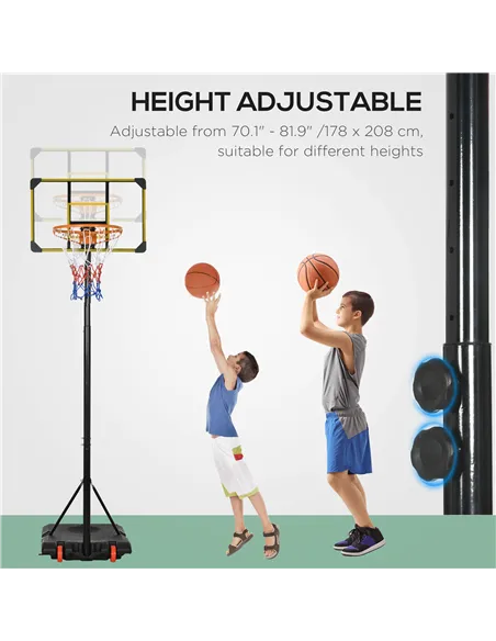 SPORTNOW Height Adjustable Basketball Hoop and Stand with Firm Backboard and Weighted Base, Portable Wheels, Yellow