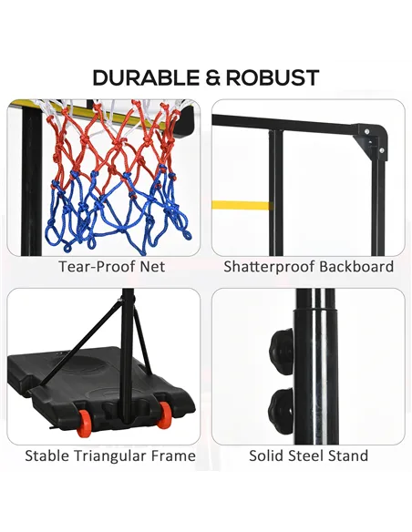 SPORTNOW Height Adjustable Basketball Hoop and Stand with Firm Backboard and Weighted Base, Portable Wheels, Yellow