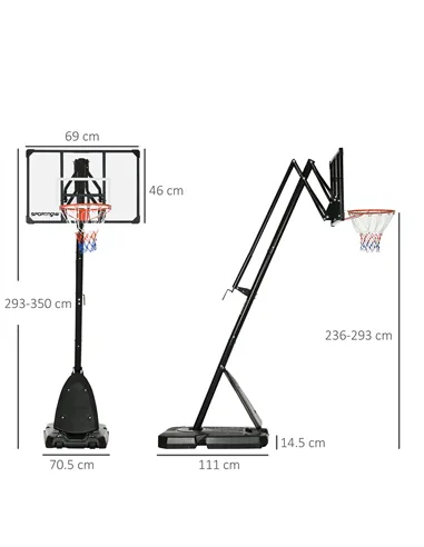 SPORTNOW 2.4-2.9m Adjustable Basketball Hoop and Stand with Weighted Base, Portable on Wheels, Black