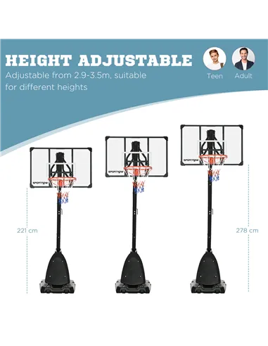 SPORTNOW 2.4-2.9m Adjustable Basketball Hoop and Stand with Weighted Base, Portable on Wheels, Black
