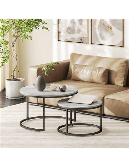 HOMCOM Set of Two Marble-Effect Stacking Tables - Wood Grey
