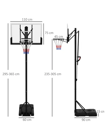 SPORTNOW Six-Level Height Adjustable Freestanding Basketball Hoop and Stand with Wheels, 2.35-3.05m
