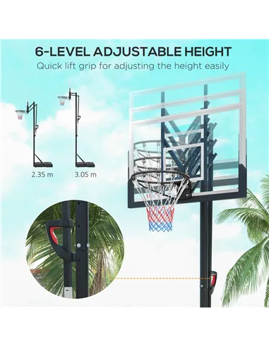 SPORTNOW Six-Level Height Adjustable Freestanding Basketball Hoop and Stand with Wheels, 2.35-3.05m