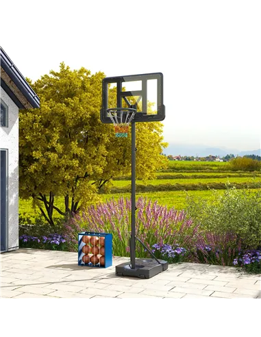 SPORTNOW Height Adjustable Basketball Stand Net Set System, Freestanding Basketball Hoop and Stand w/ Wheels, 200-305cm - Black