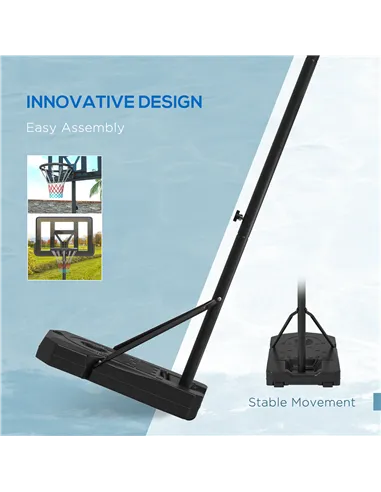 SPORTNOW Height Adjustable Basketball Stand Net Set System, Freestanding Basketball Hoop and Stand w/ Wheels, 200-305cm - Black