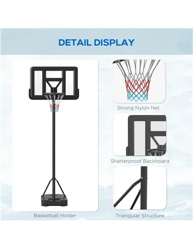 SPORTNOW Height Adjustable Basketball Stand Net Set System, Freestanding Basketball Hoop and Stand w/ Wheels, 200-305cm - Black