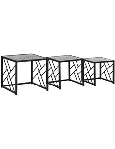 HOMCOM Nesting Coffee Tables, Set of 3 Square Side Tables with Black Metal Frame, for Living Room, Bedroom and Office, Grey