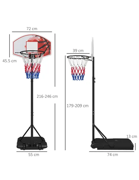 SPORTNOW Adjustable Basketball Stand Net System, with Wheels, Enlarged Base, PE, Backboard, 179-209cm