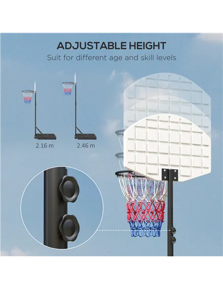 SPORTNOW Adjustable Basketball Stand Net System, with Wheels, Enlarged Base, PE, Backboard, 179-209cm
