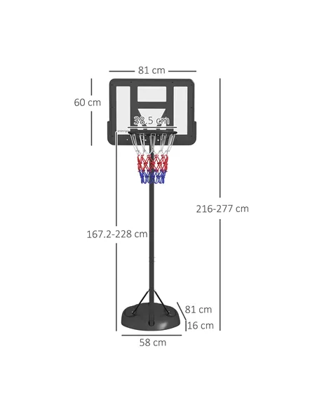 SPORTNOW Height Adjustable Basketball System, Freestanding Basketball Hoop and Stand w/ Wheels, 167-228cm