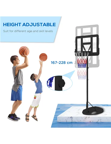 SPORTNOW Height Adjustable Basketball System, Freestanding Basketball Hoop and Stand w/ Wheels, 167-228cm